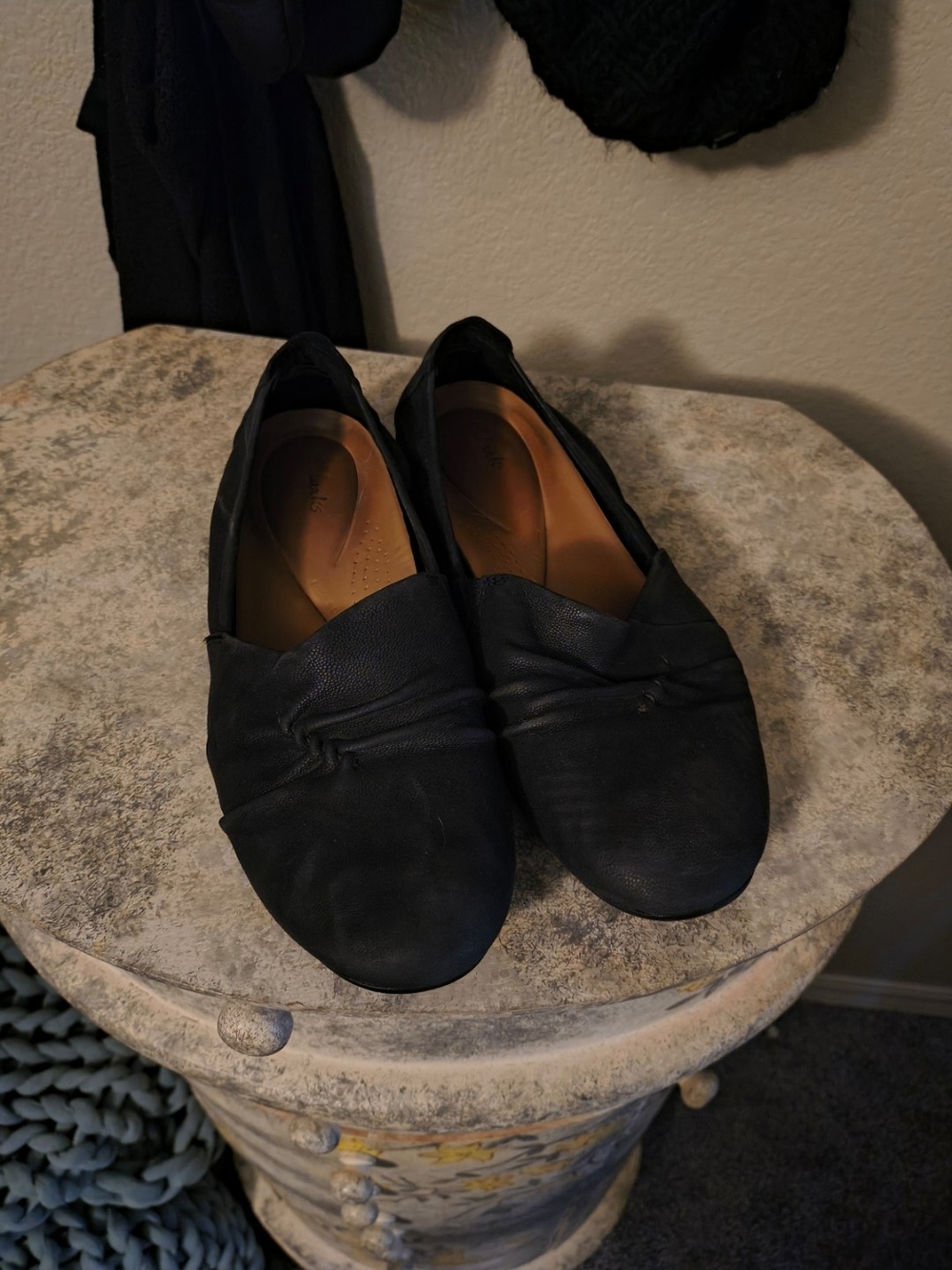 Clarks Black Leather Women's Slip-On Loafers